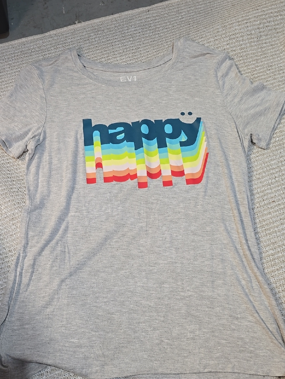 EV1 'Happy" Bright Multi Color Tee - Light Gray Size Small